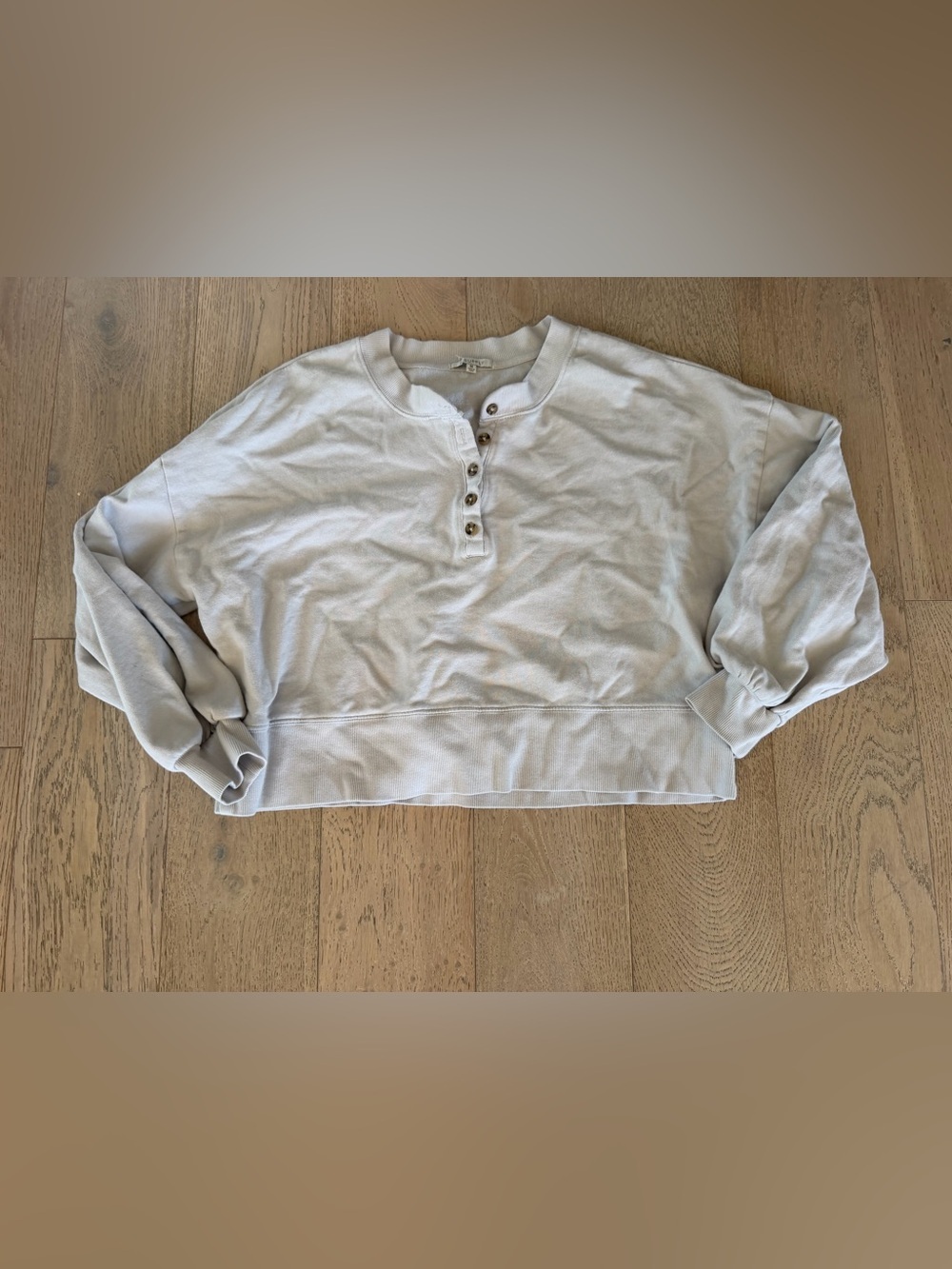 Z Supply Neutral Beige Long Sleeve Button Henley Pullover Sweatshirt Size Medium
